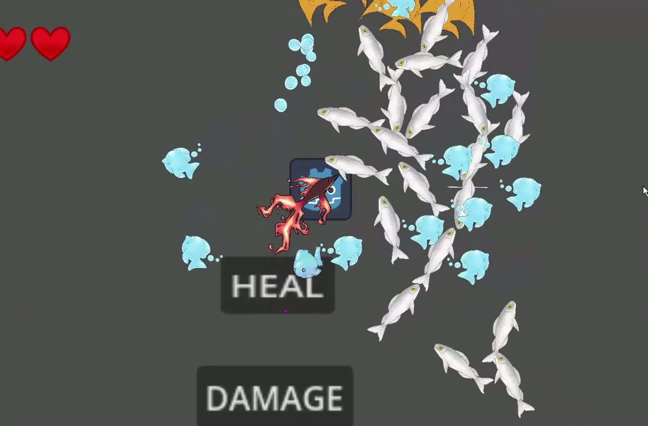 Spawner stress test: large schools of boid fish swarming around a red predator