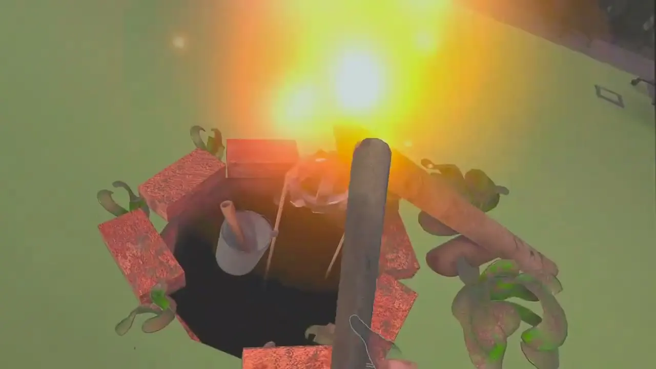 A torch held over the well opening