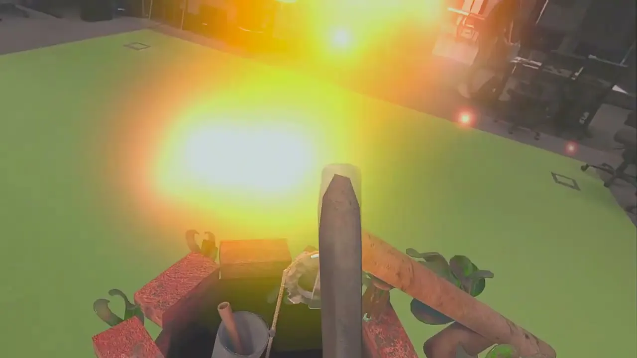 A bright glow lighting up the well rim and the floor around it
